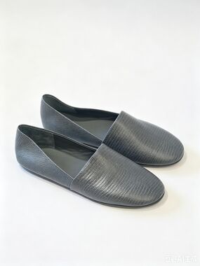 Vince Slate Gray Lizard Embossed Leather Ballet Flats